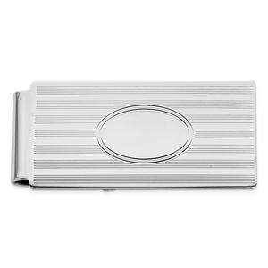 Rhodium-plated Kelly Waters Horizontal Lines Hinged Men's Money Clip Engravable